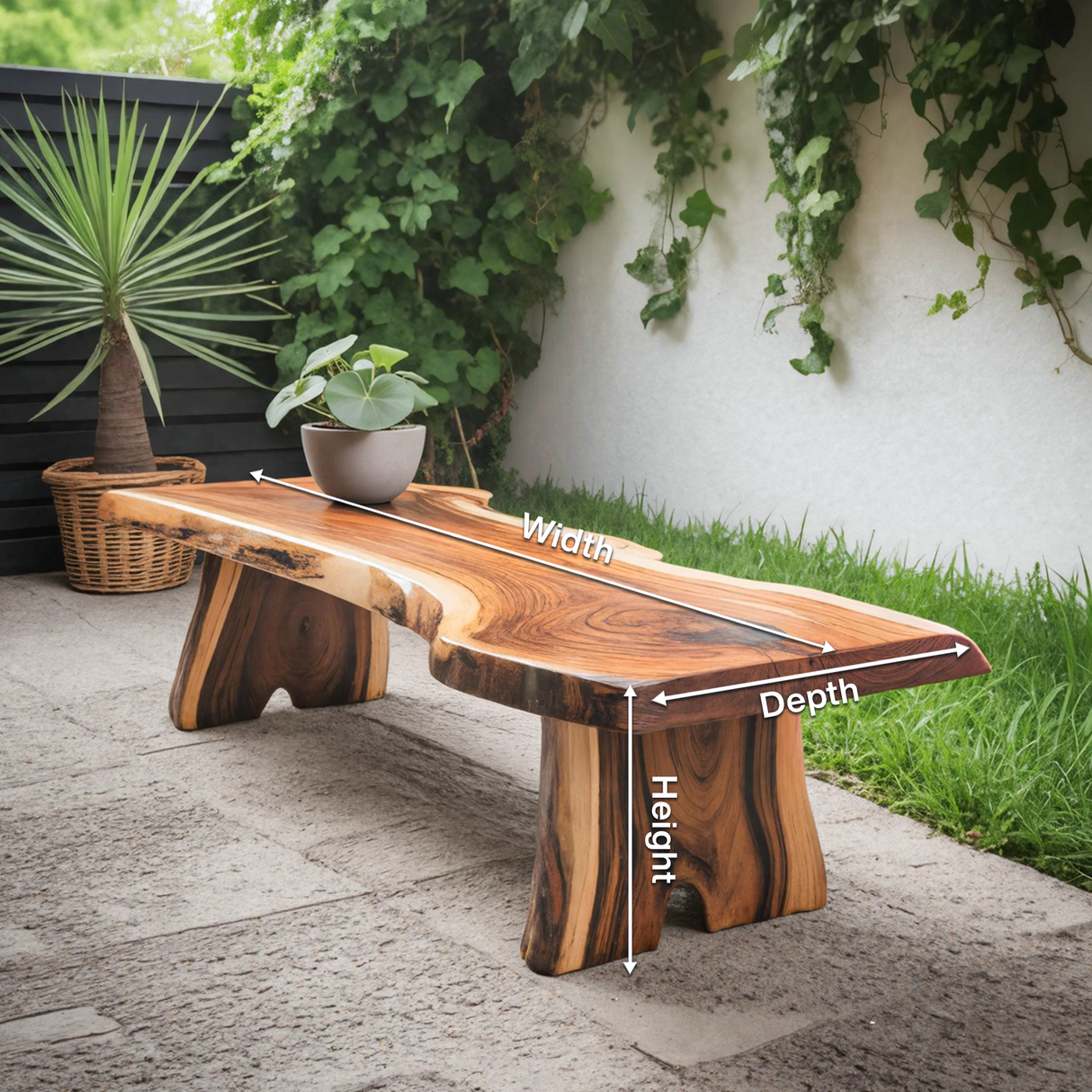 Minimalist Live Edge Outdoor Bench For Entryway Or Patio