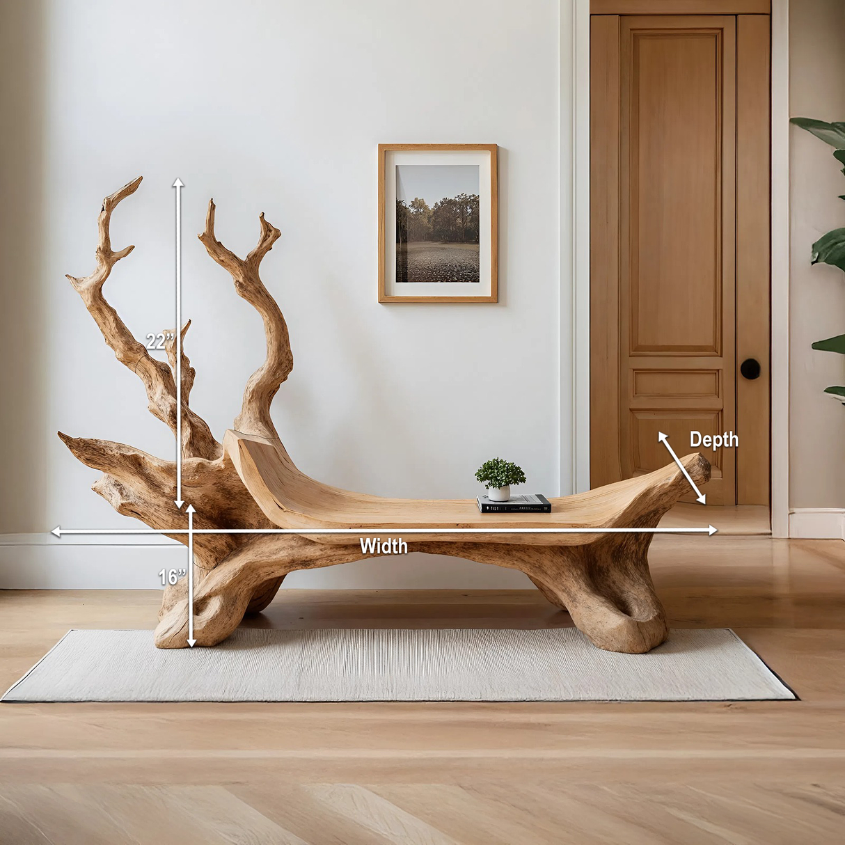 Mid Century Wooden Bench For Modern Living Room Decor