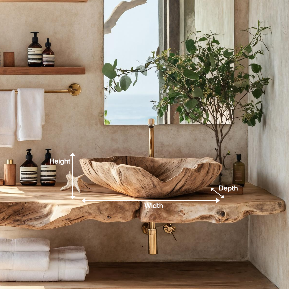 Farmhouse Handcrafted Wooden Vessel Sink For Bathroom