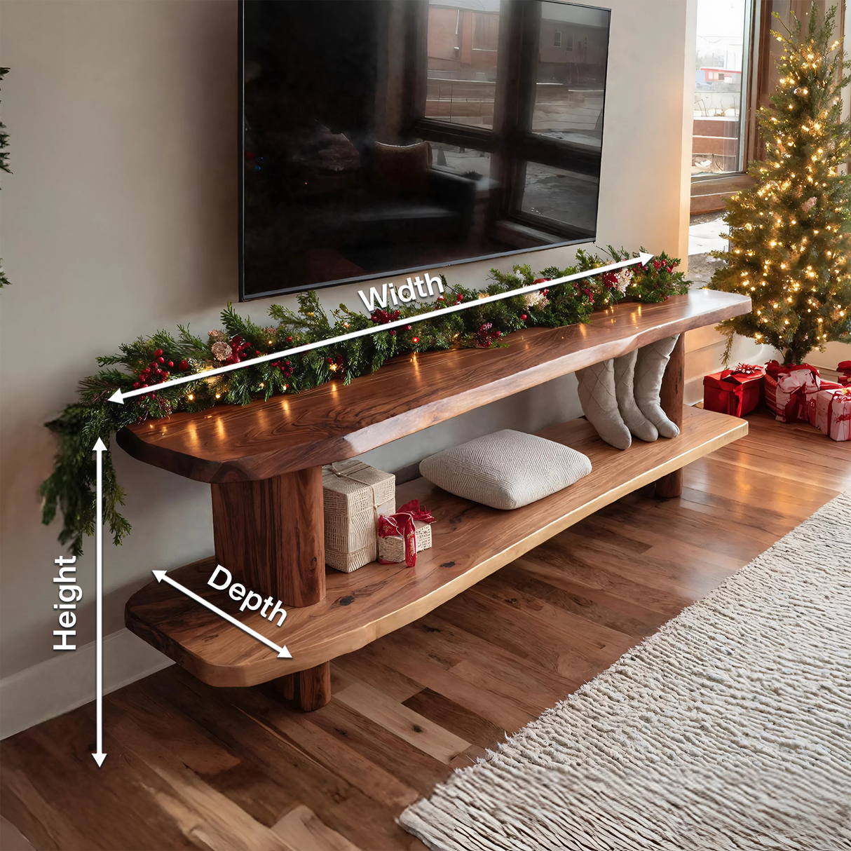 Handcrafted Live Edge Wooden TV Console For Holiday Bedroom Decor