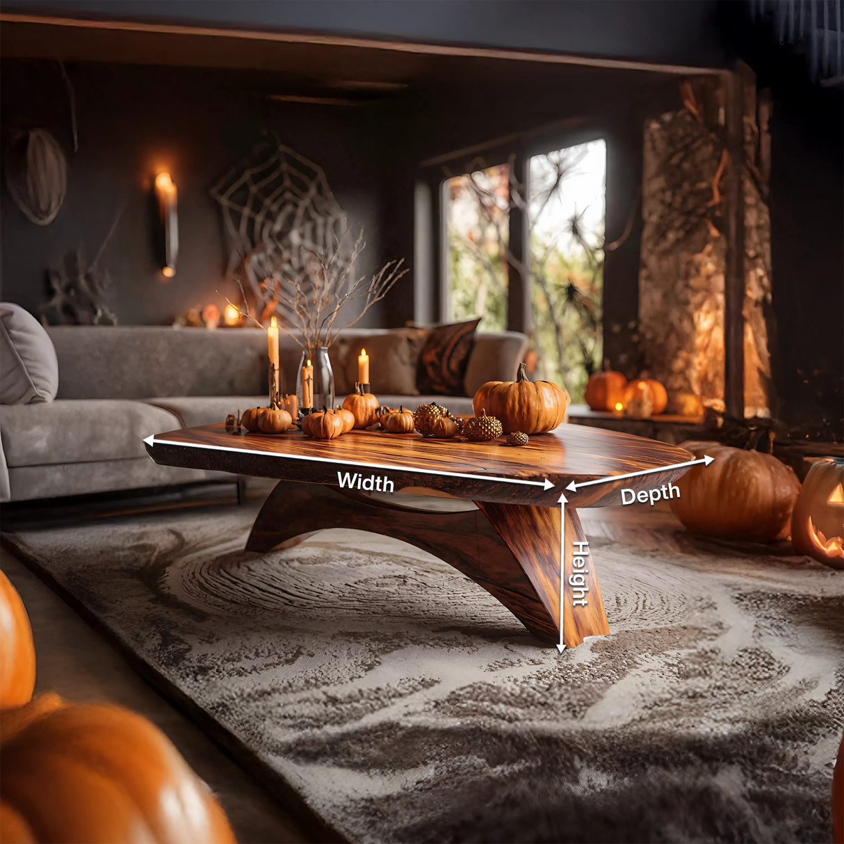 Handcrafted Wooden Live Edge Coffee Table For Living Room Pumpkin Decor