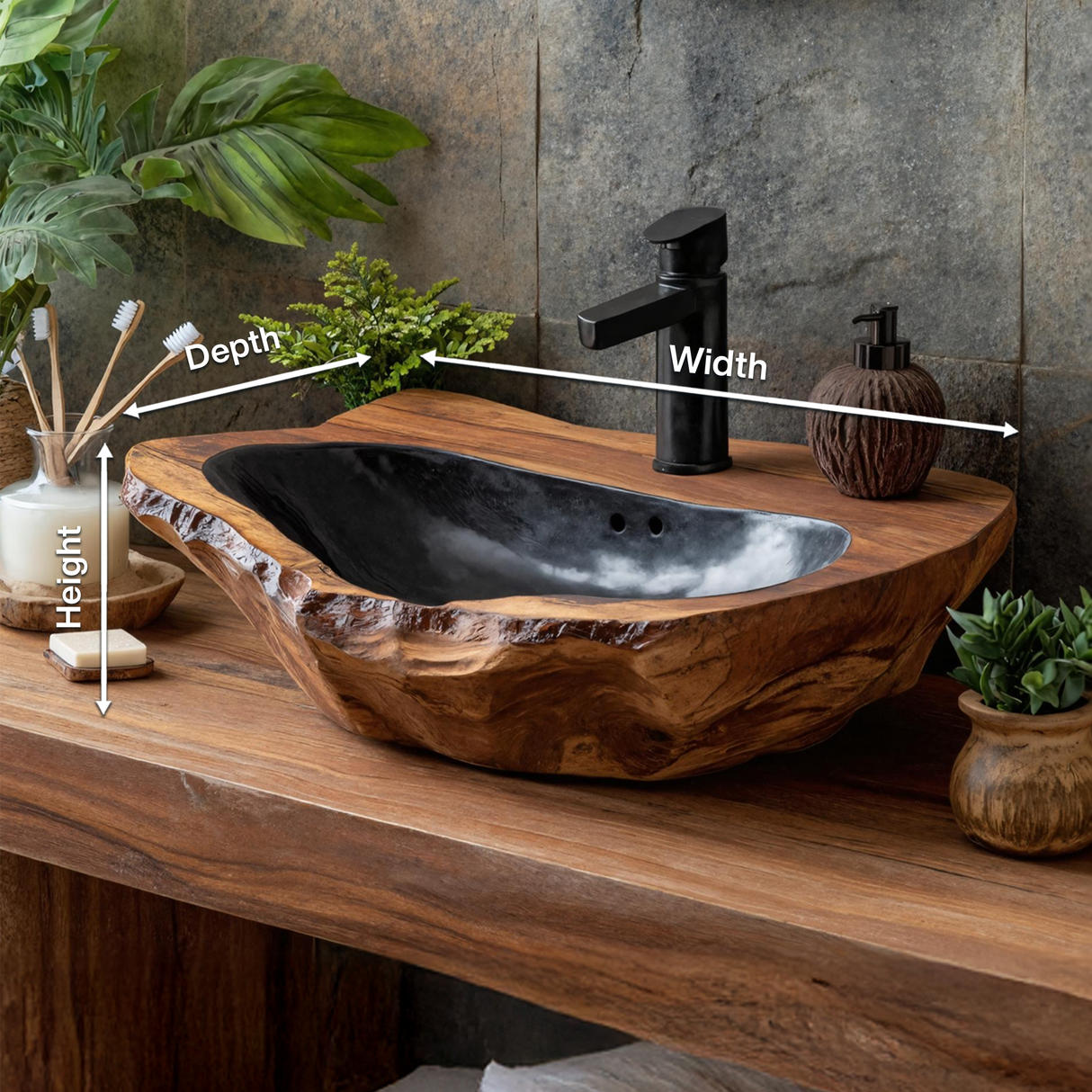 Mid Century Handcrafted Wood Wash Basin For Bathroom Decor