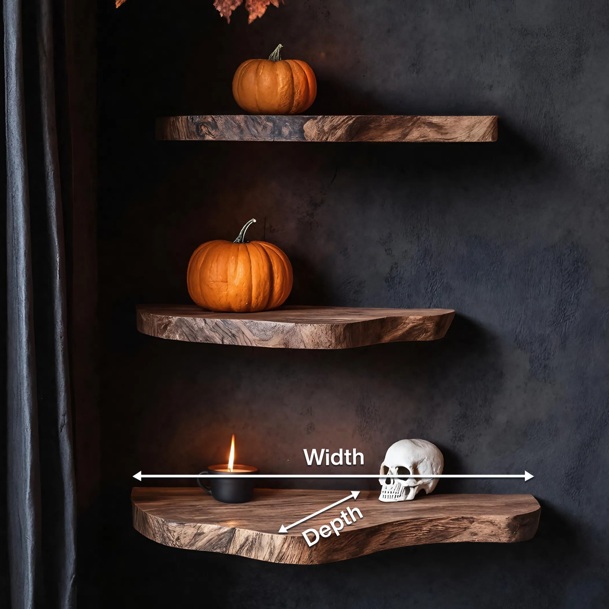 Rustic Wooden Floating Shelf For Furniture Decor And Halloween Wall Storage