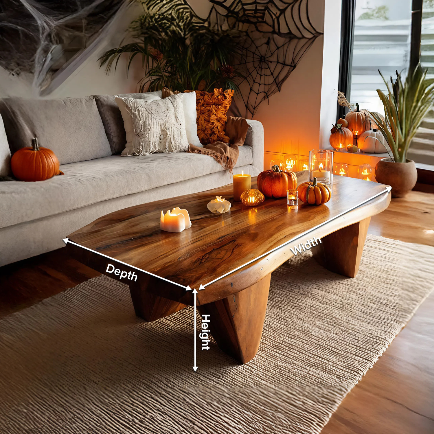 Modern Wooden Live Edge Coffee Table For Living Room Halloween Decor