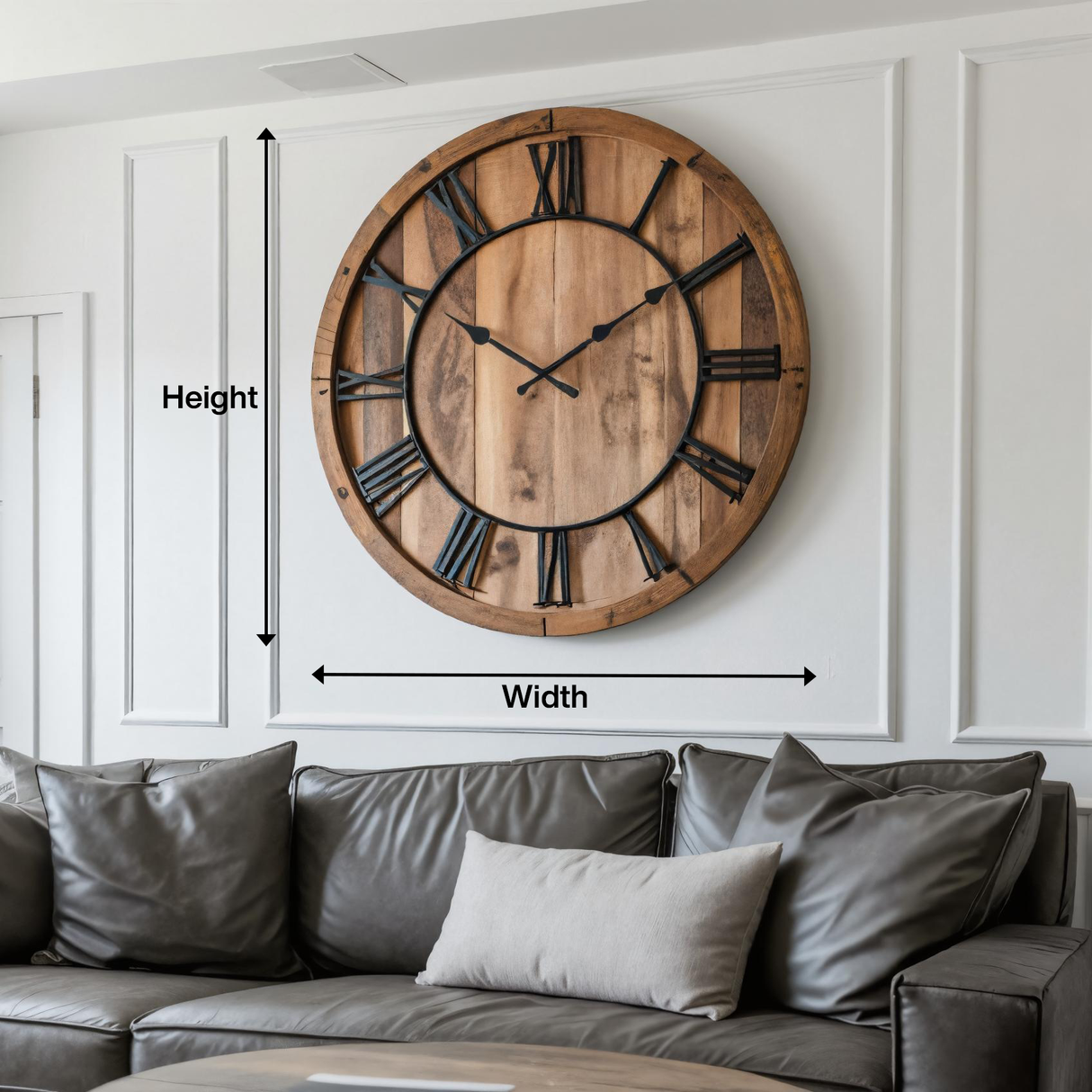 Oversized Rustic Wall Clock With Roman Numerals For Living Room And Entryway
