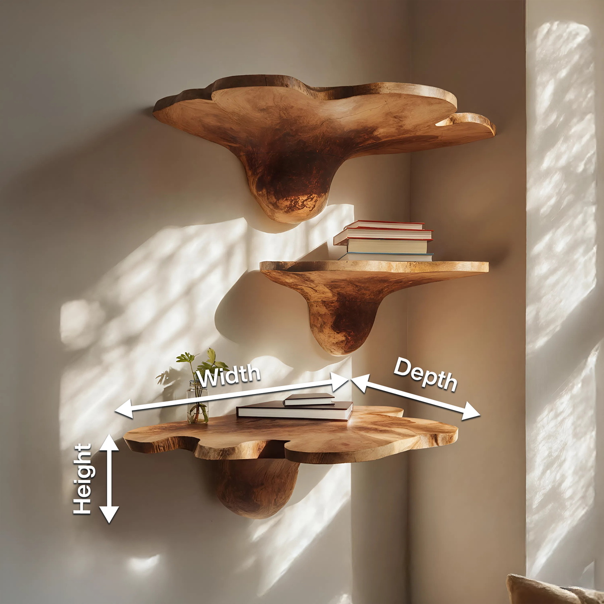 Mid Century Solid Wood Mushroom Shelf For Modern Living Room Decor