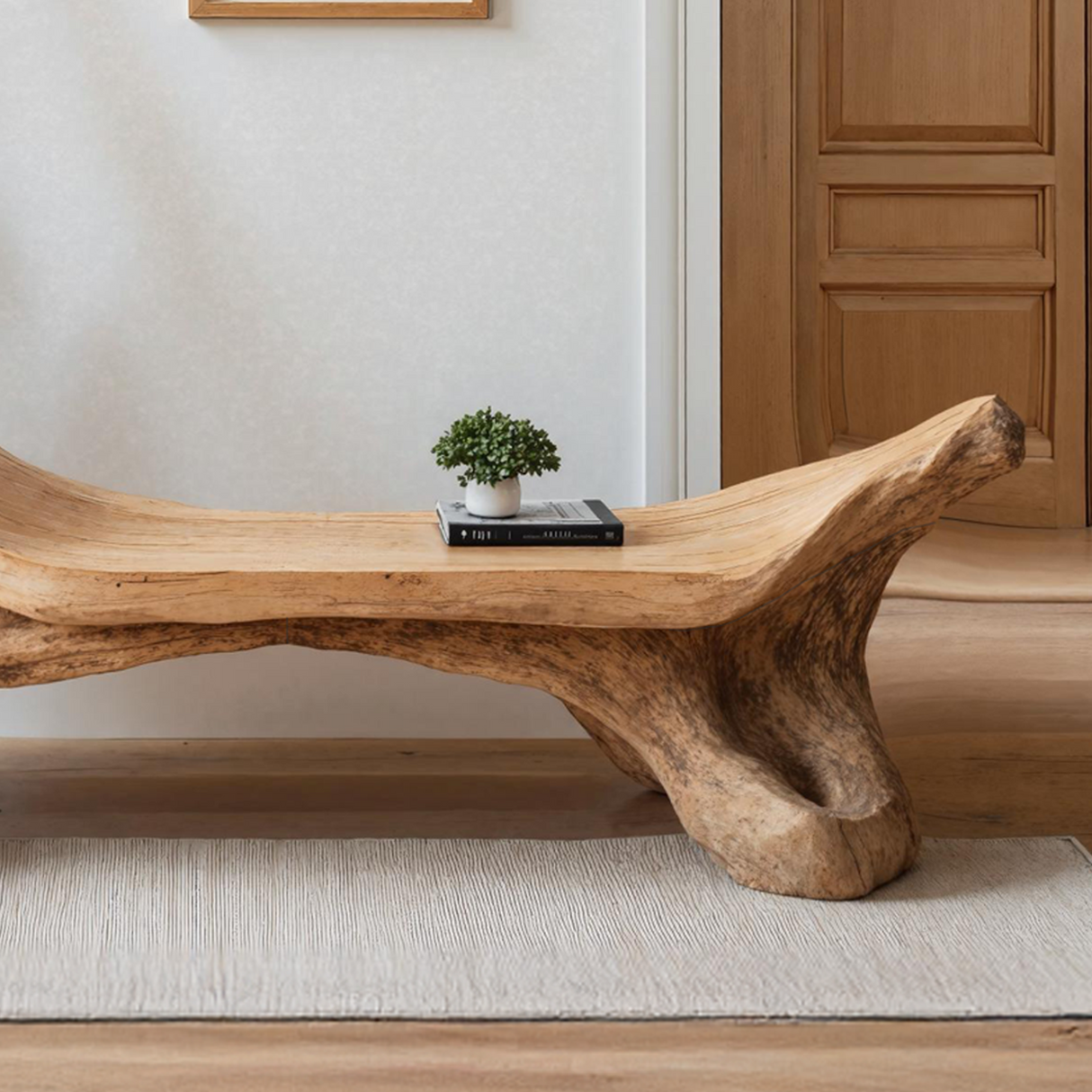 Mid Century Wooden Bench For Modern Living Room Decor