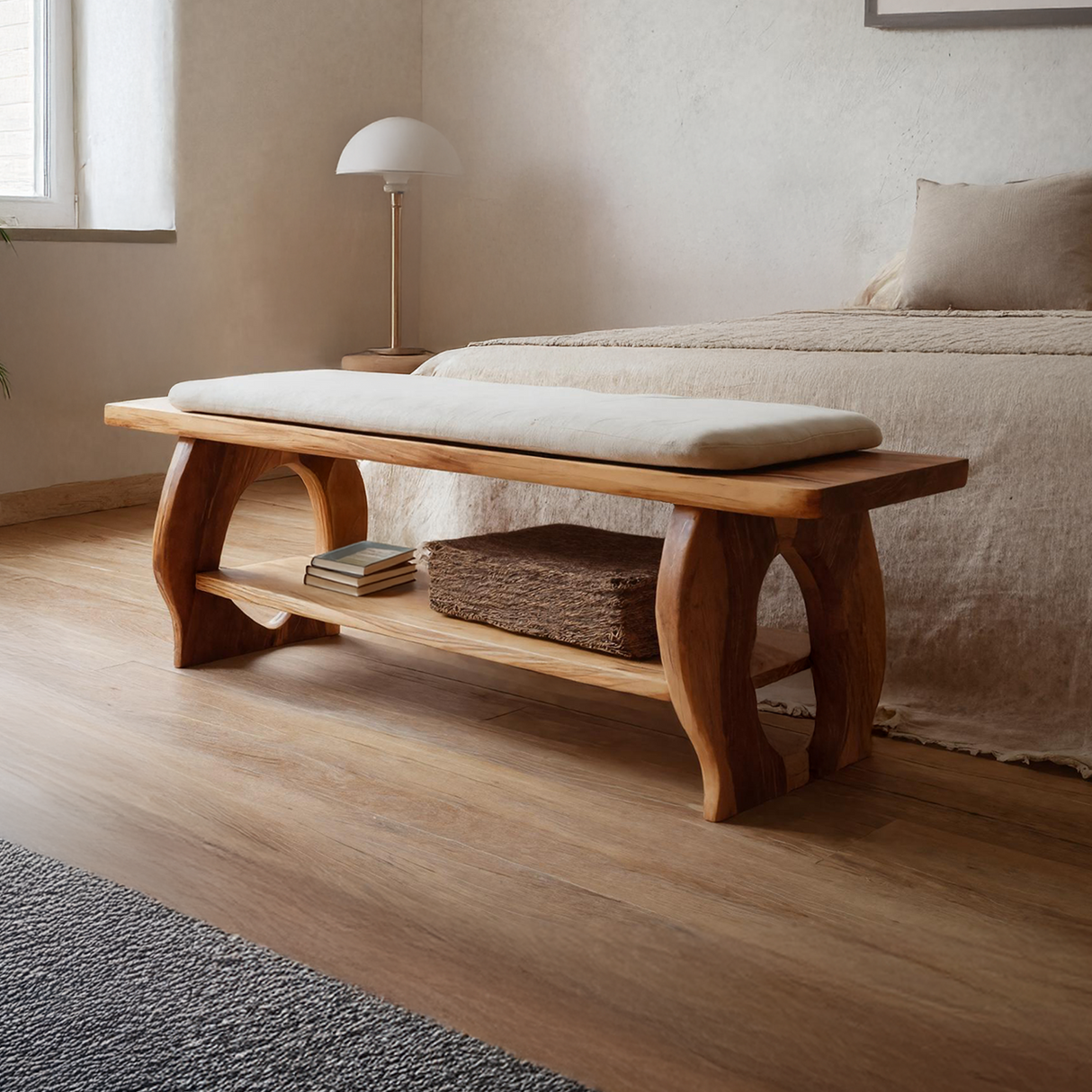 Artisan Curved Wood Bench For Modern Bedroom Design