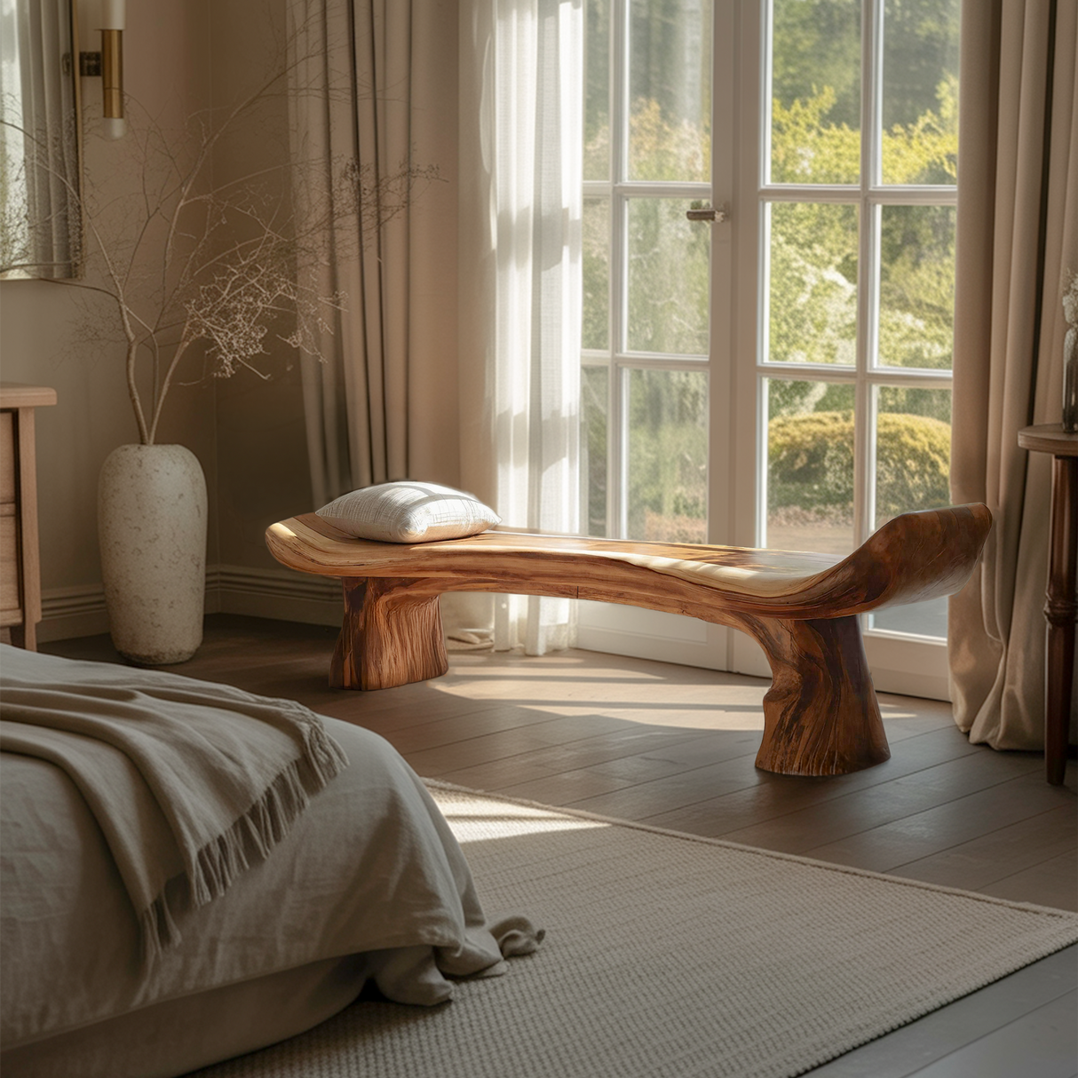 Live Edge Rustic Wood Bench For Entryway Home Decor