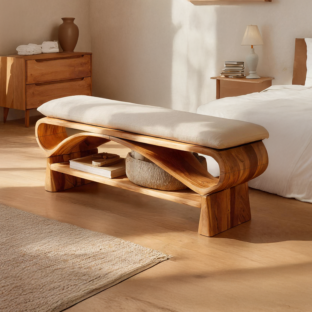 Minimalist Solid Wood Bench For Bedroom Interior Design