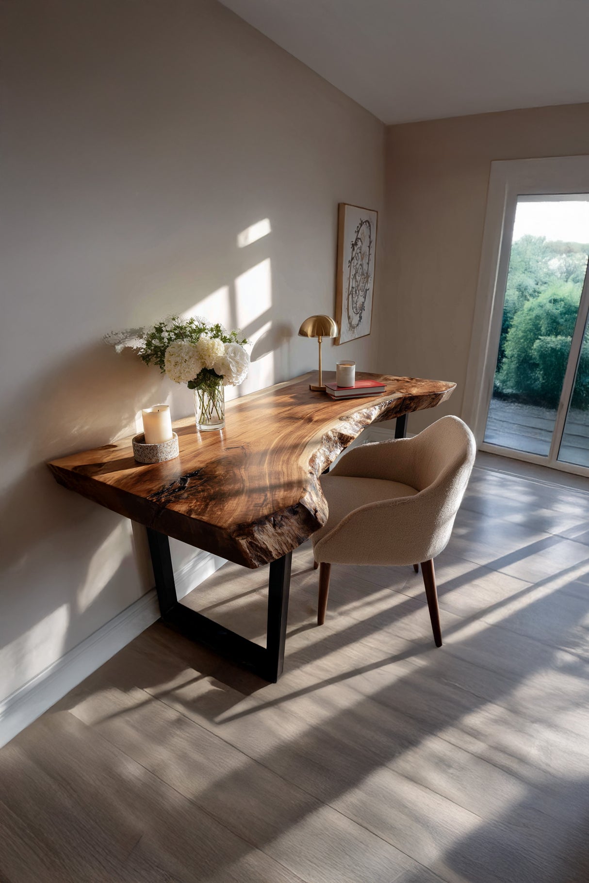 Mid Century Wooden Live Edge Desk For Living Room Decor