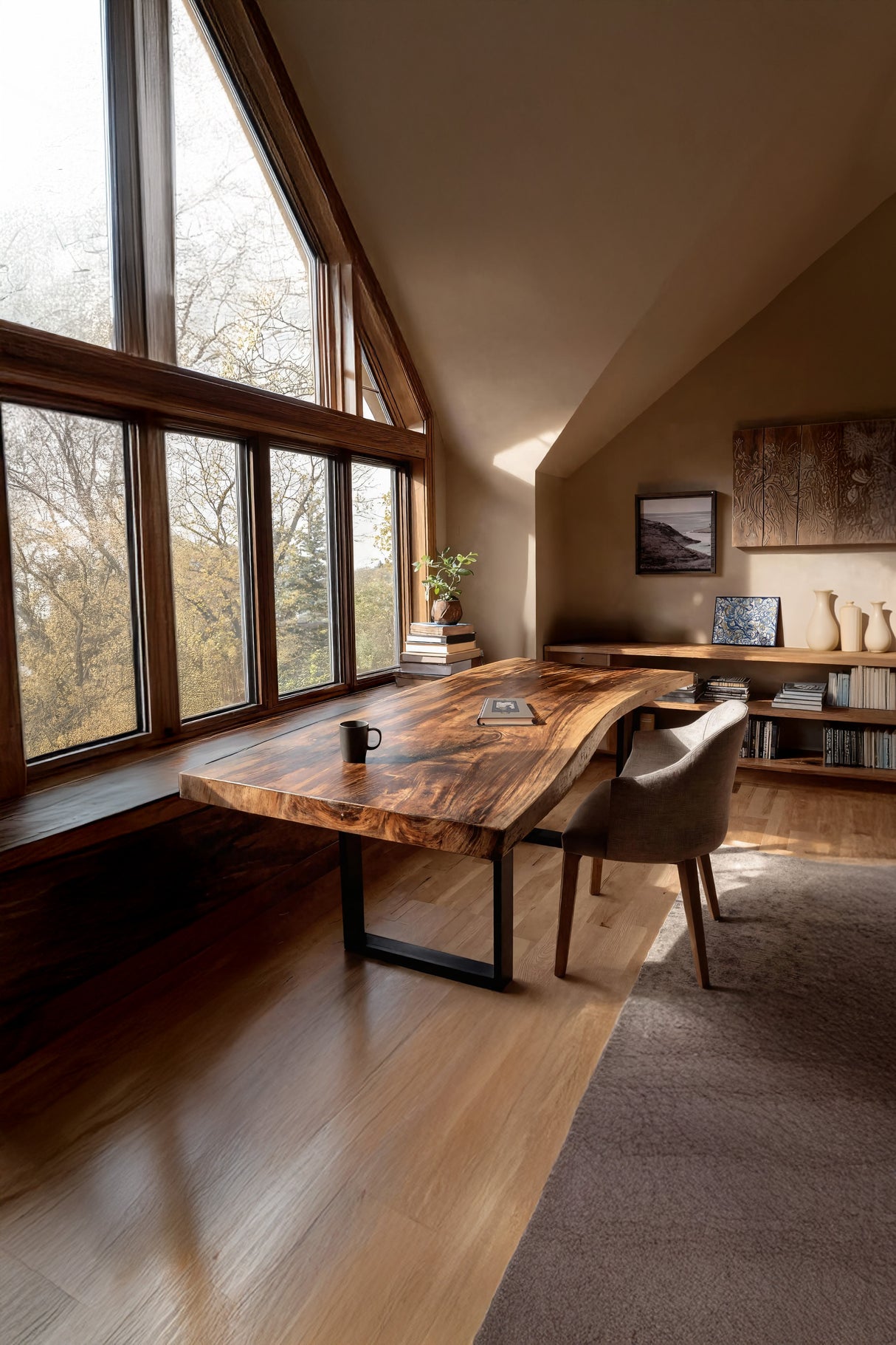 Mid Century Rustic Wooden Live Edge Desk For Home Office