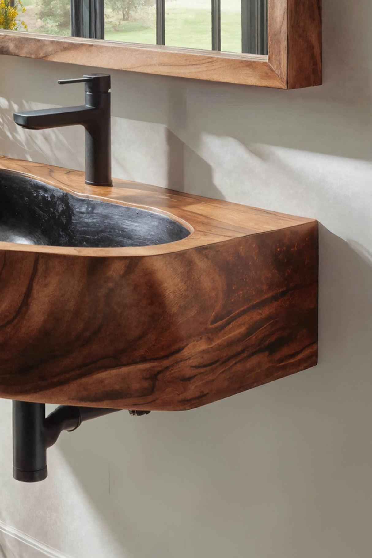 Modern Wall Mounted Wooden Bathroom Sink For Compact Bathroom Design