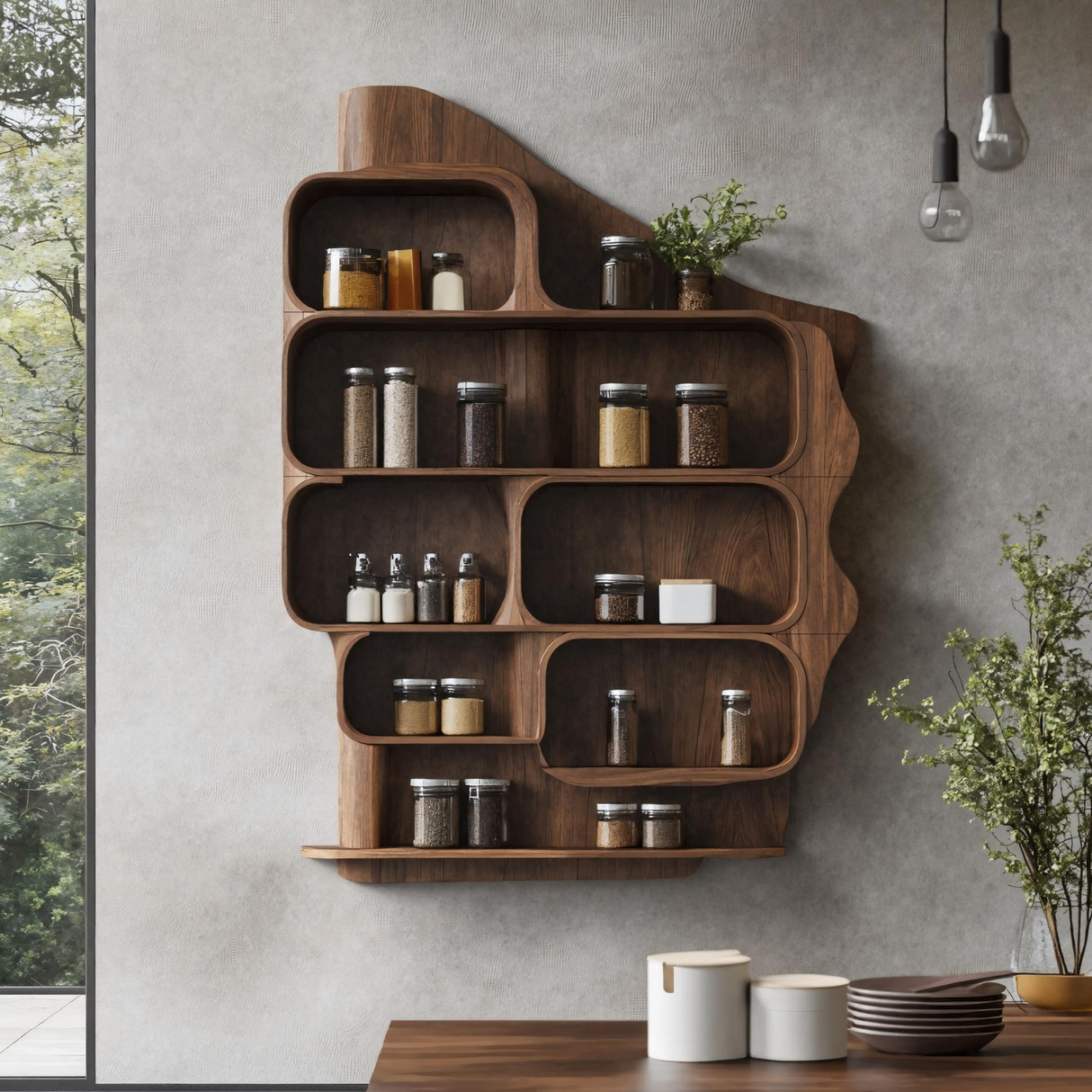 Handmade Wooden Spice Rack For Farmhouse Kitchen Wall