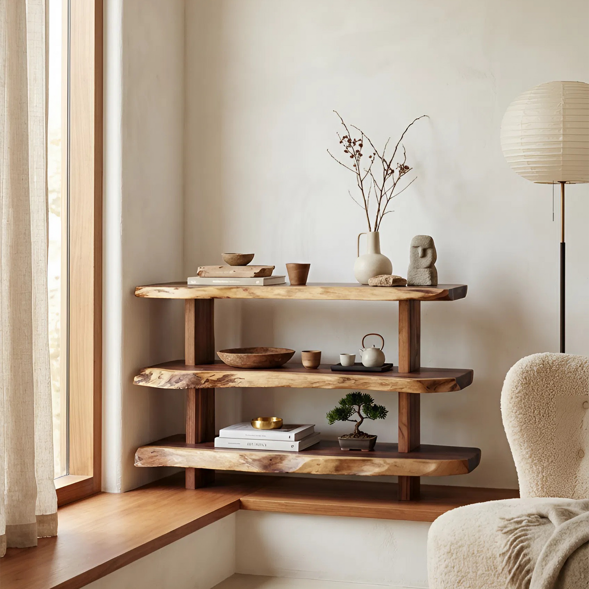 Mid Century Large Display Shelf For Living Room Storage And Decor