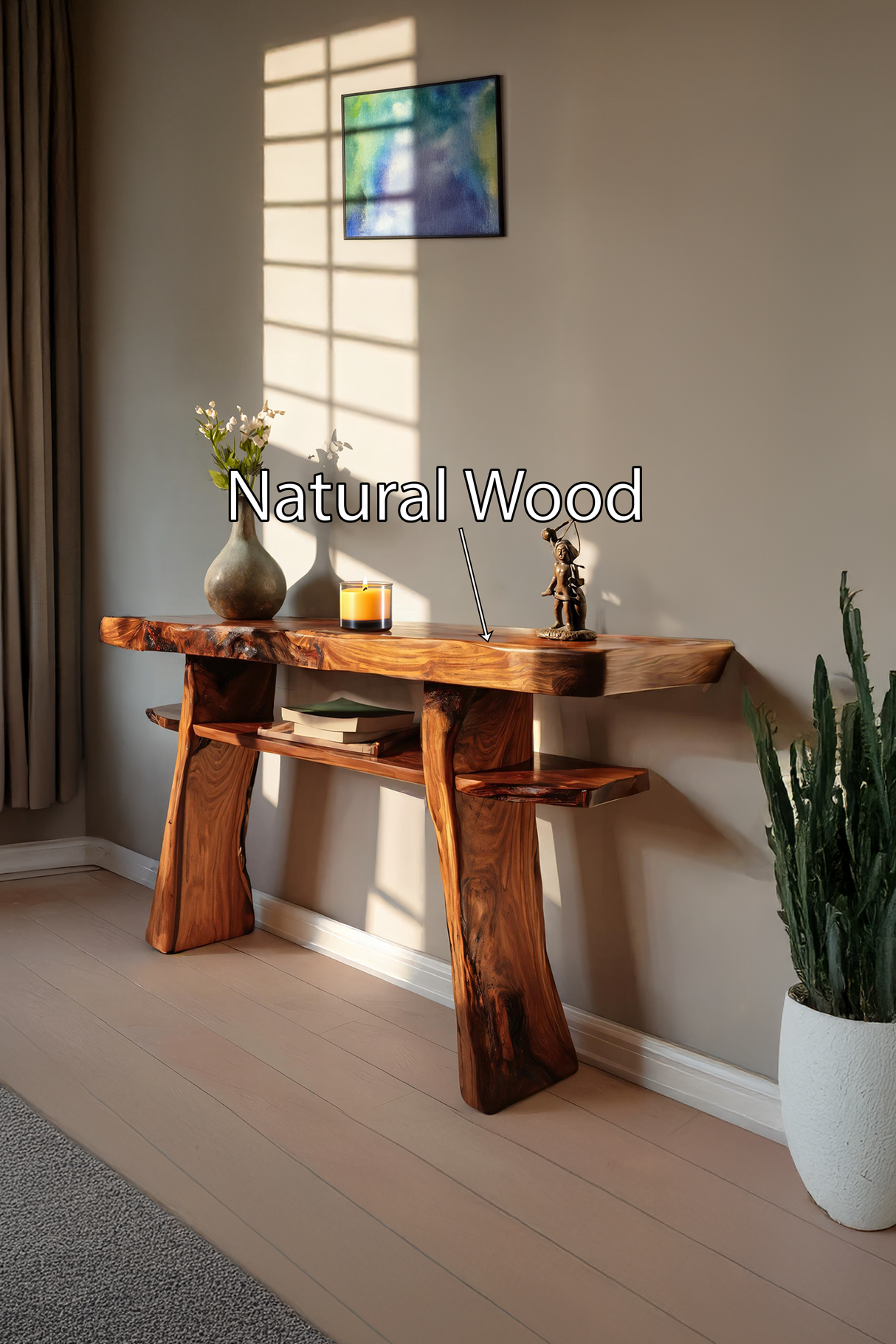 Modern Wooden Live Edge Console Table For Bedroom Decor