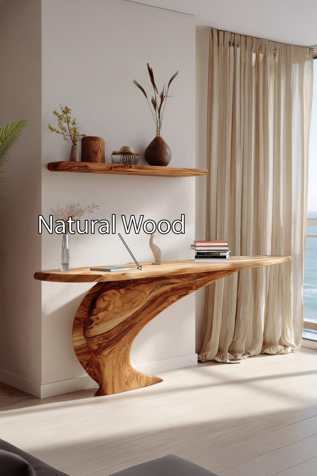Mid Century Wooden Live Edge Console Table For Living Room Decor
