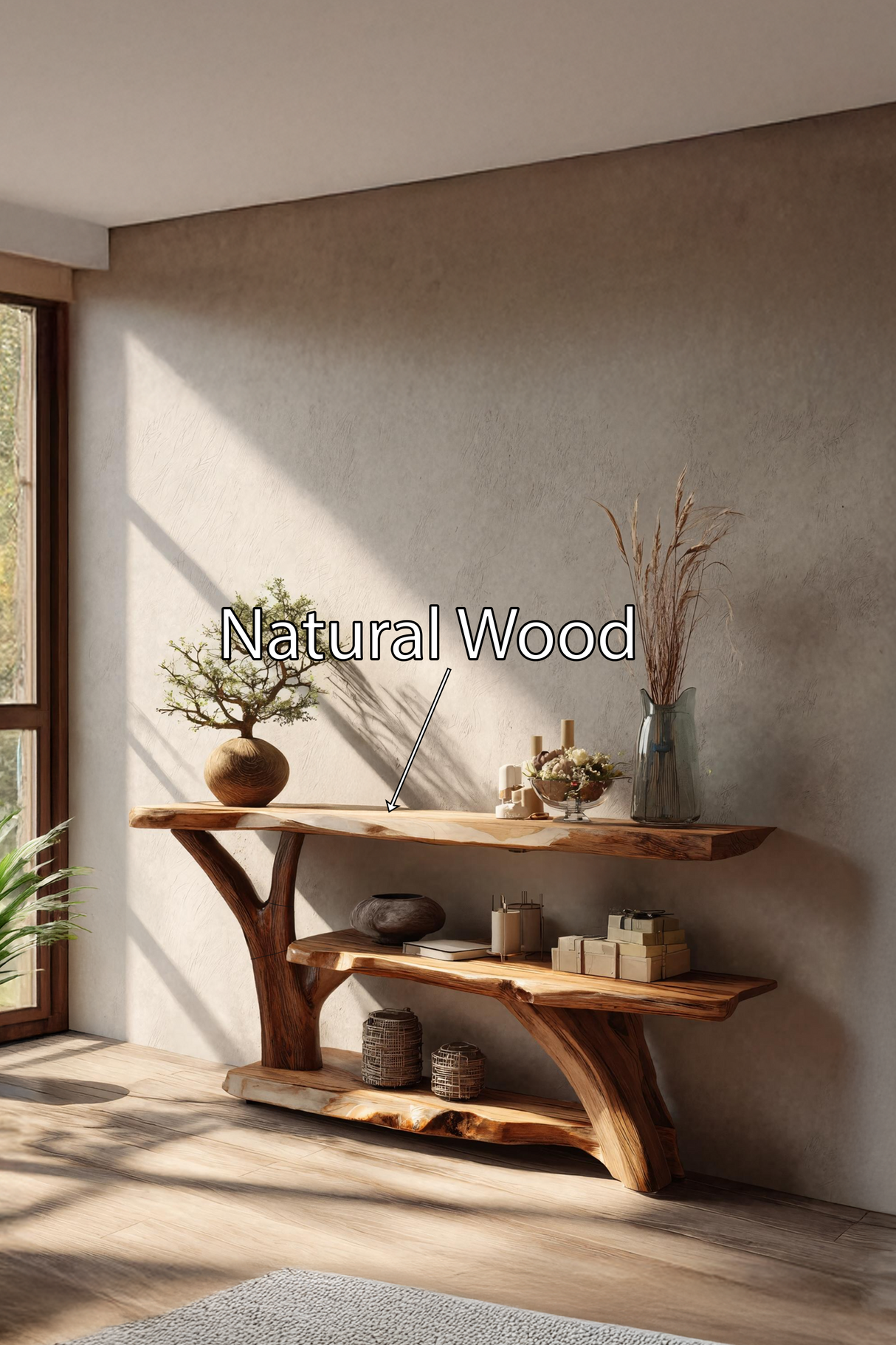 Modern Wooden Live Edge Console Table For Entryway Home Decoration