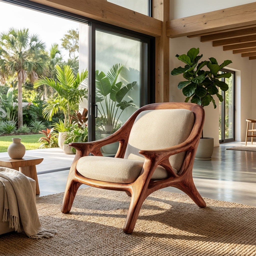 Handcrafted Wooden Accent Chair For Living Room