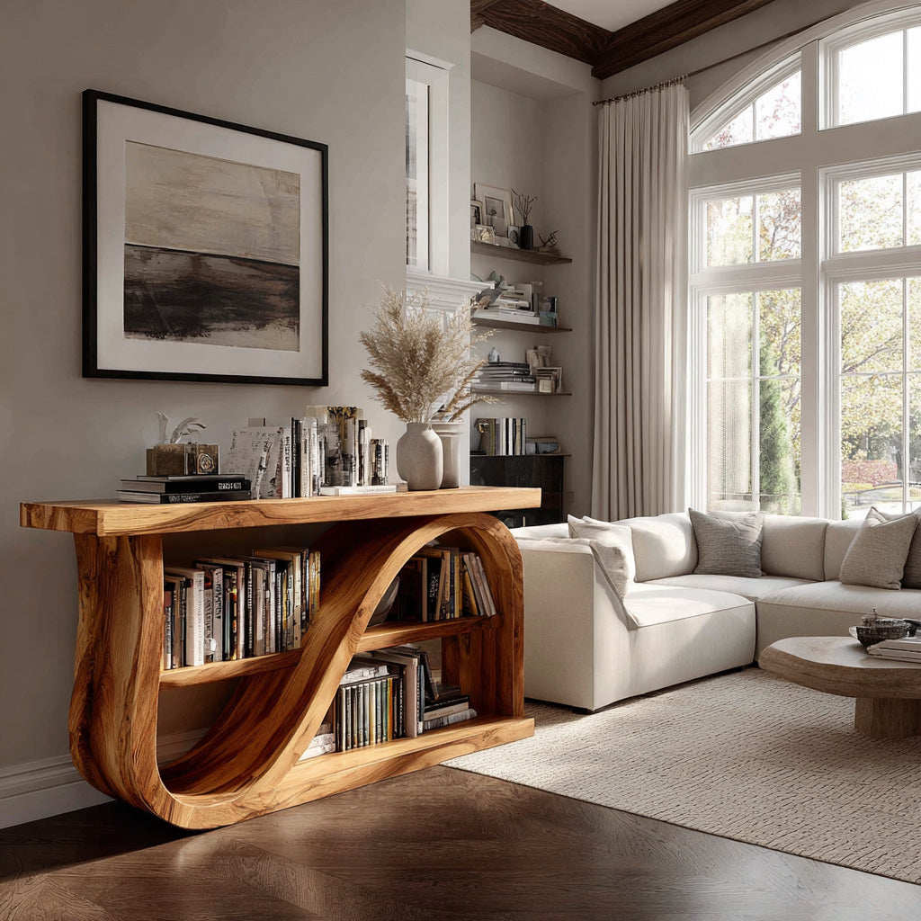 Elegant Wood Console Table With Unique Base For Living Room