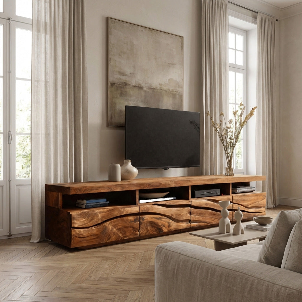 Handcrafted Media Cabinet Console For Living Room