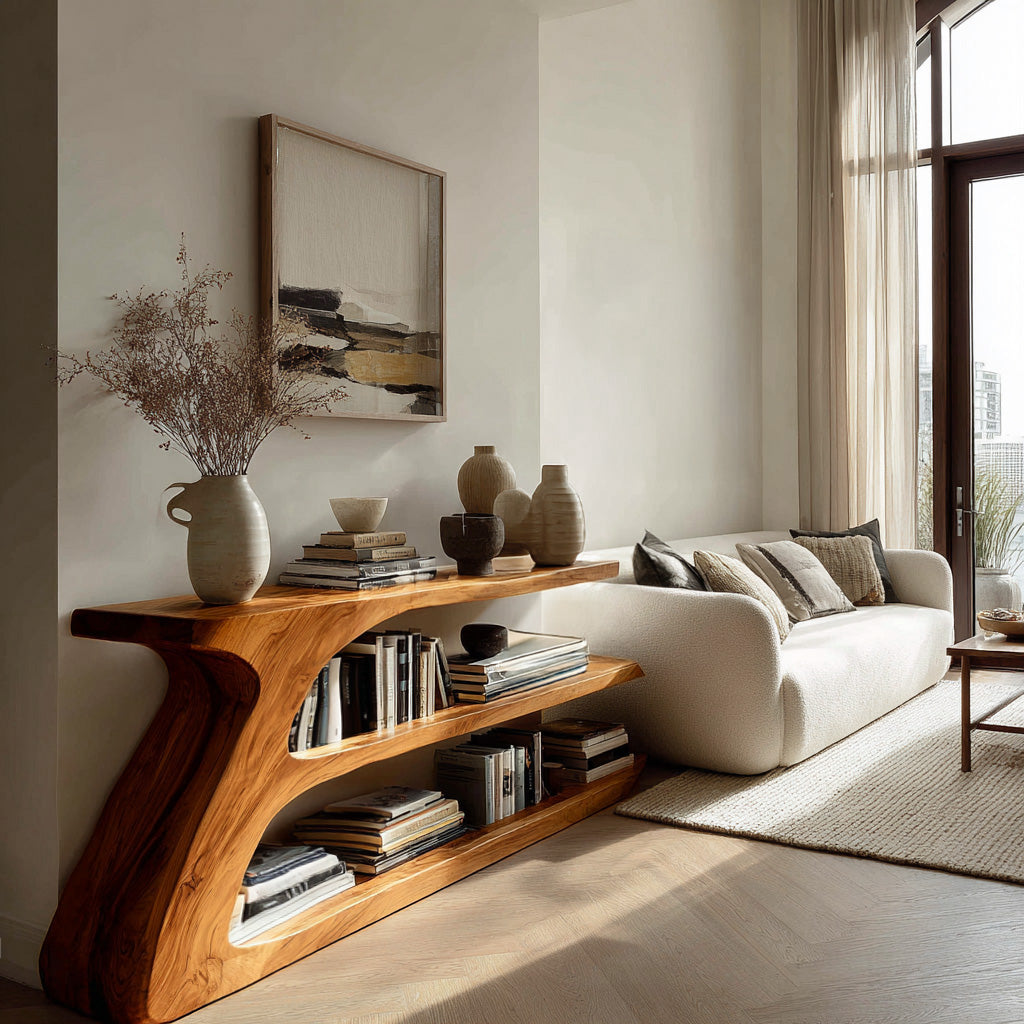 Modern Organic Wood Console Table With Shelf For Living Room – ET ...