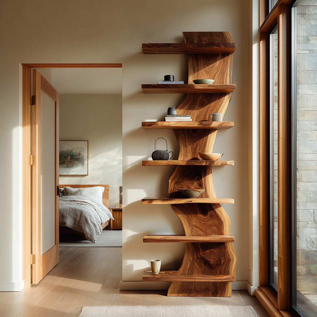 Organic Modern Wood Standing Shelf For Living Room