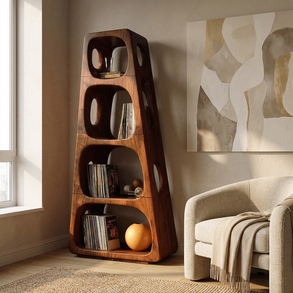Mid Century Wooden Standing Shelf For Living Room
