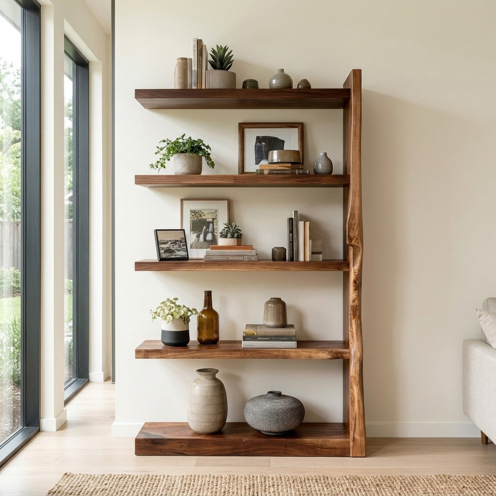 Organic Wooden Standing Shelf For Minimalist Home