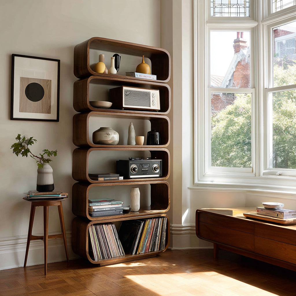 Contemporary Wooden Standing Shelf For Living Room Decor