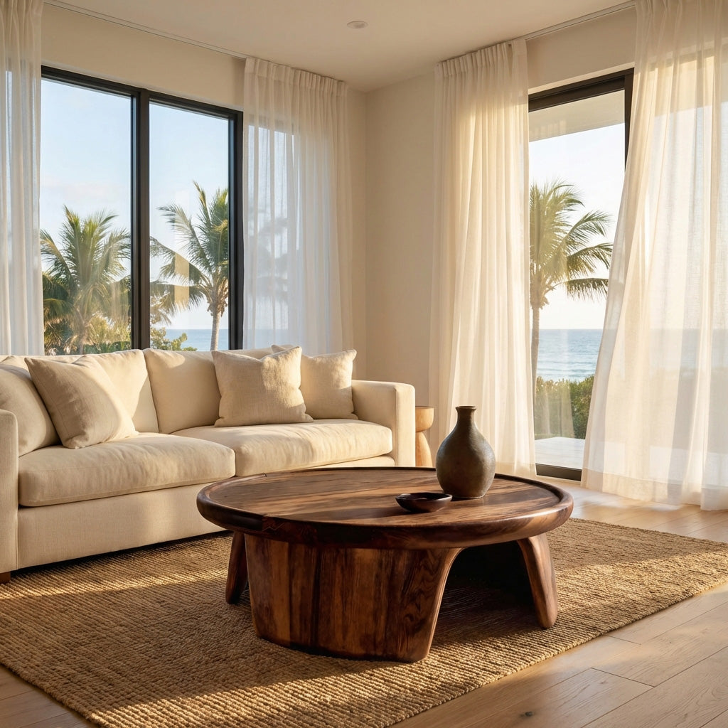 Modern Coffee Table With Three Pedestal Base For Living