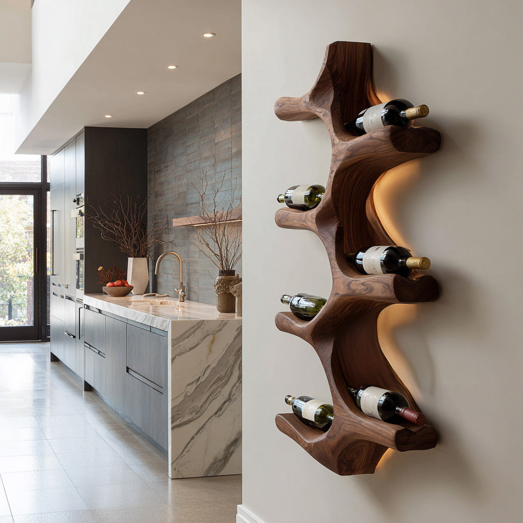 Modern Wall Mounted Wine Rack Natural Wood For Kitchen
