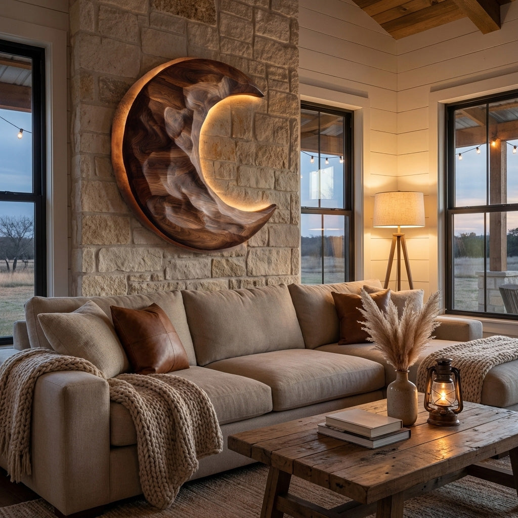 Organic Modern Crescent Wood Wall Art For Living Room