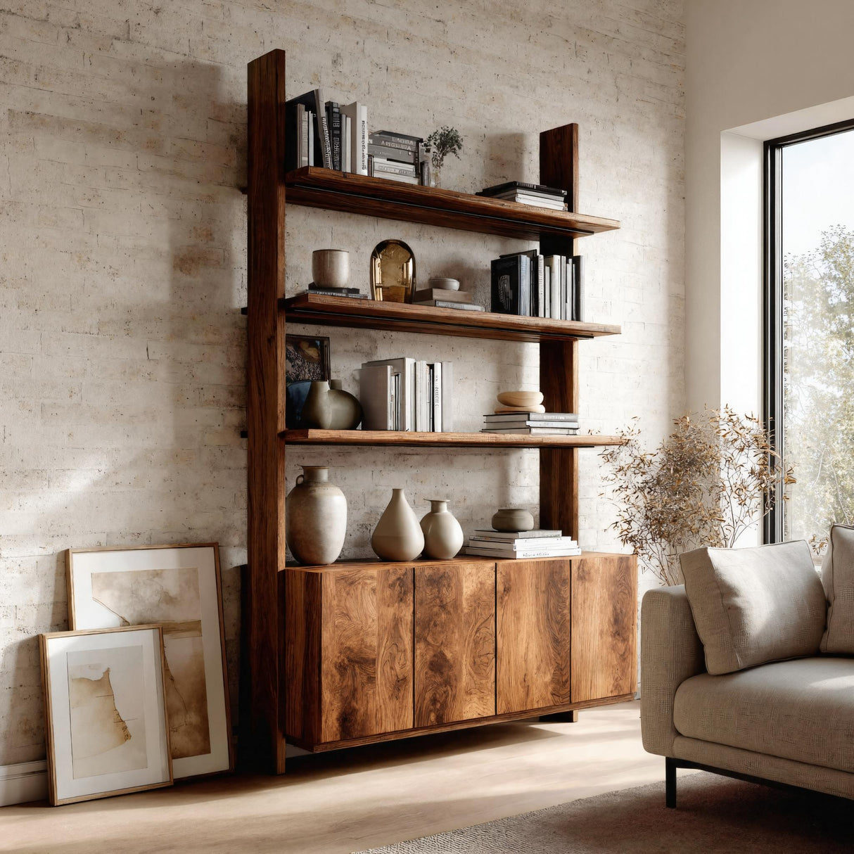 Modern Bookshelf With Open Shelf And Drawers For Living