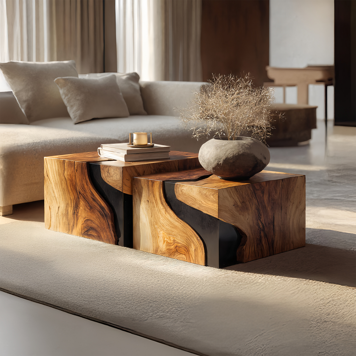 Farmhouse Solid Wood Cube Coffee Table For Cozy Rooms