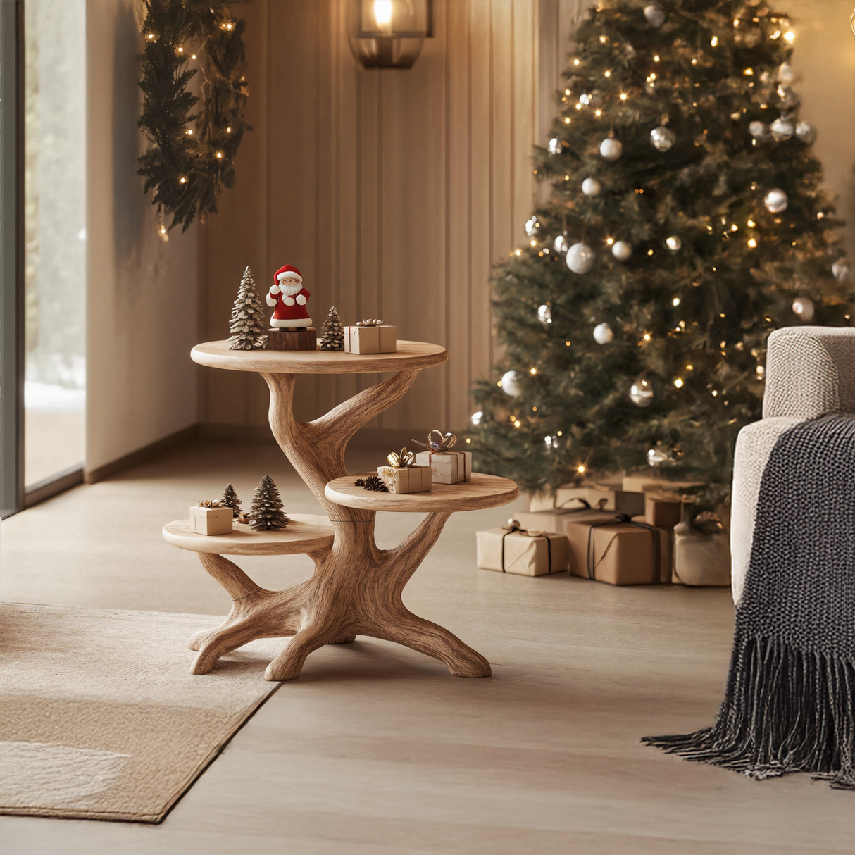 Farmhouse Round End Table For Living Room Decor Holiday Home Accent