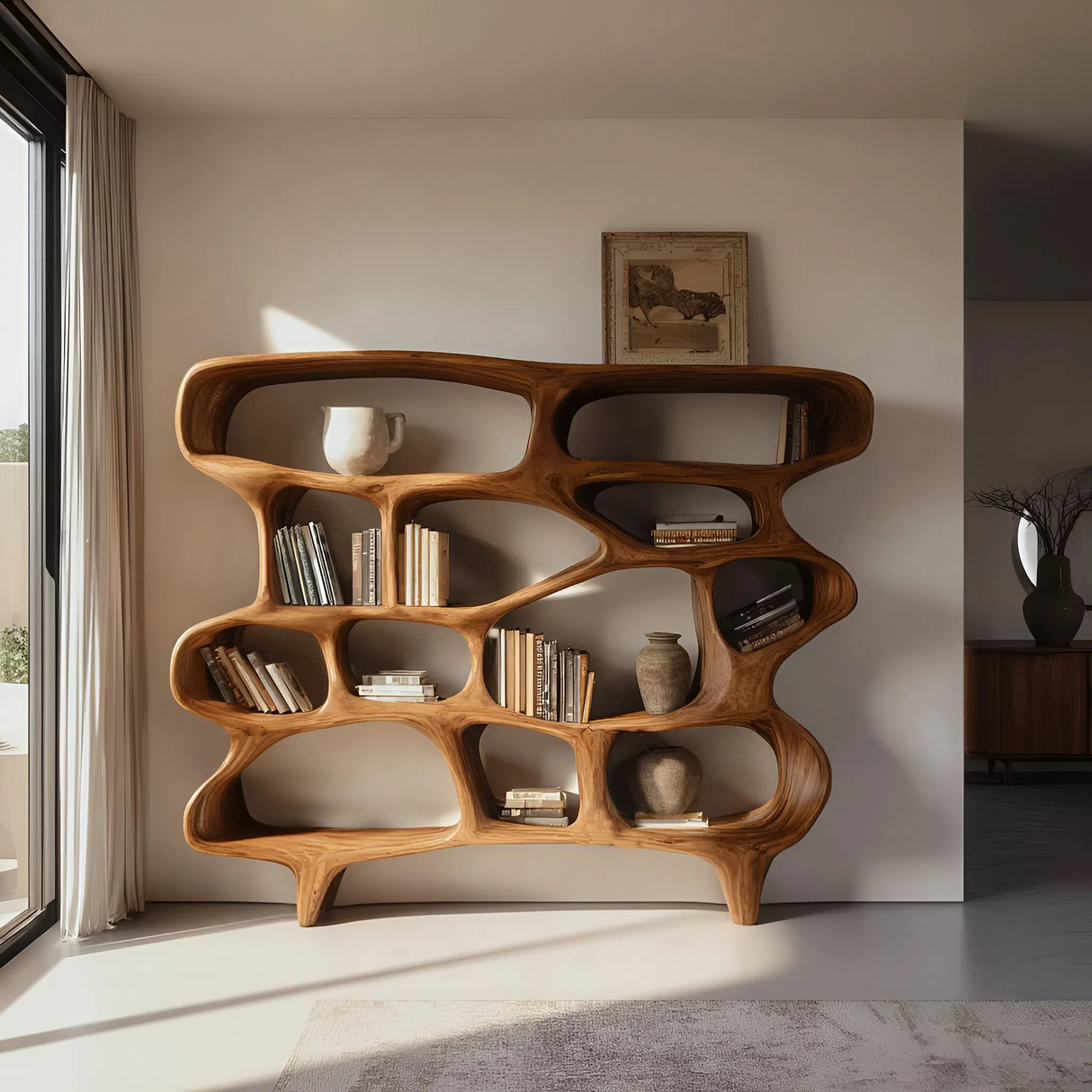 Organic Sculptural Bookshelf For Living Room Or Office Decor