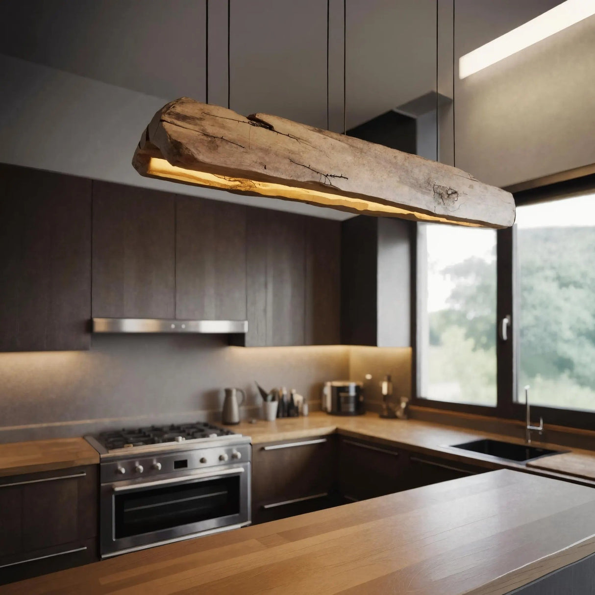 Rustic Log Beam Pendant Lighting For Kitchen Island