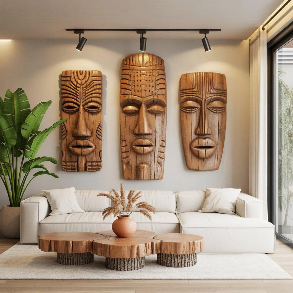 Tribal Wall Sculpture Set For Living Room Decor
