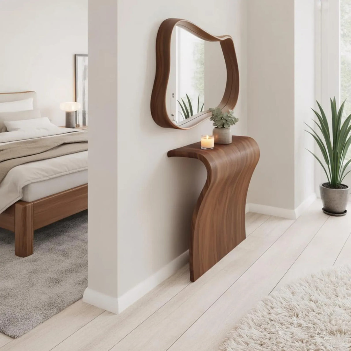 Modern Sculptural Curved Console Table For Entryway And Living Room