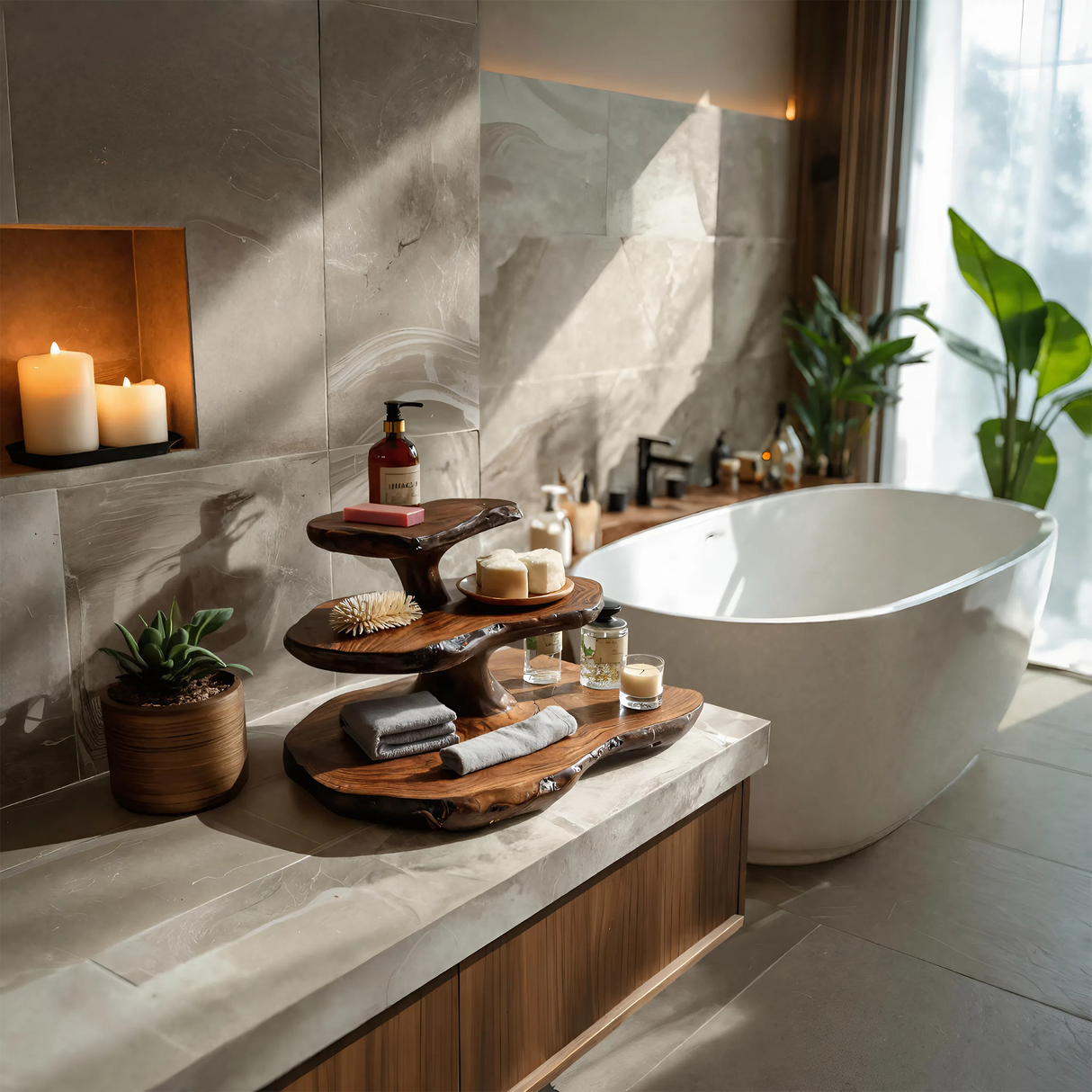 Modern Sculpted Bathroom Shelf Tiered For Clean Bathroom
