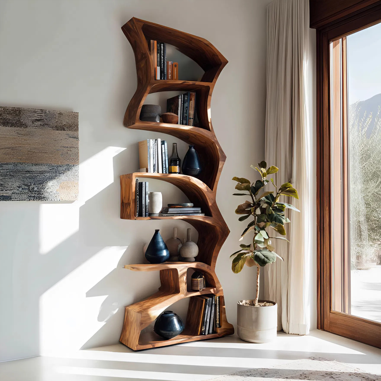Modern Bookshelf With Curved Design For Study