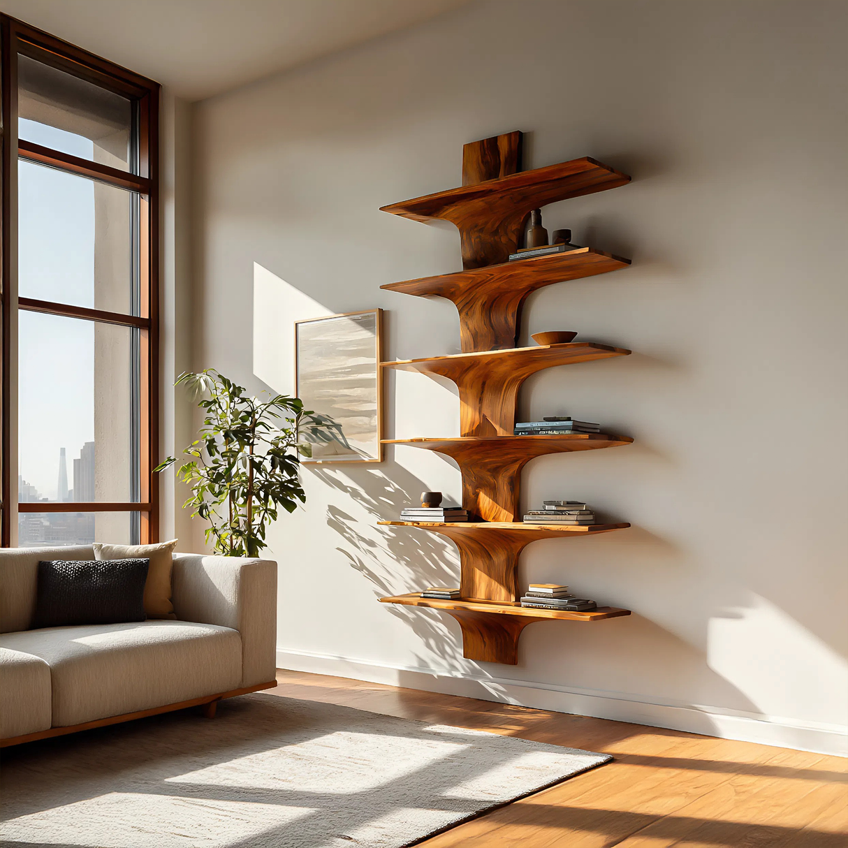 Contemporary Wood Wall Mounted Bookshelf For Home Interior