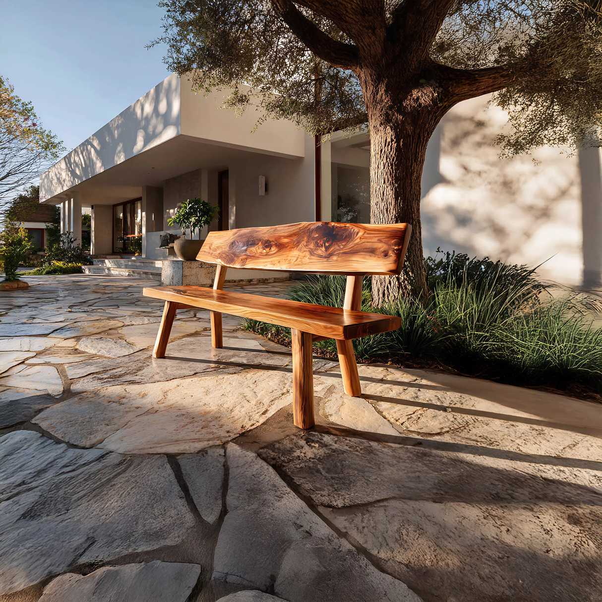 Handmade Outdoor Wooden Bench For Patio And Terrace