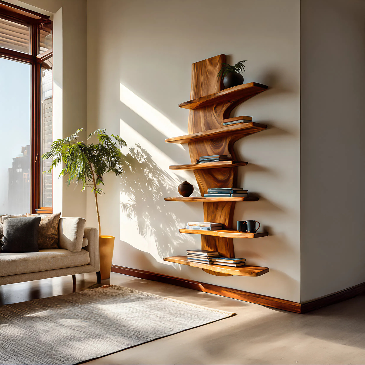 Modern Wooden Floating Bookshelf For Living Room Decor – ET Woodcrafts