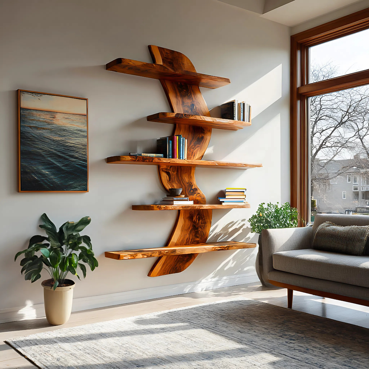 Sculptural Wall Mounted Bookshelf For Modern Living Room