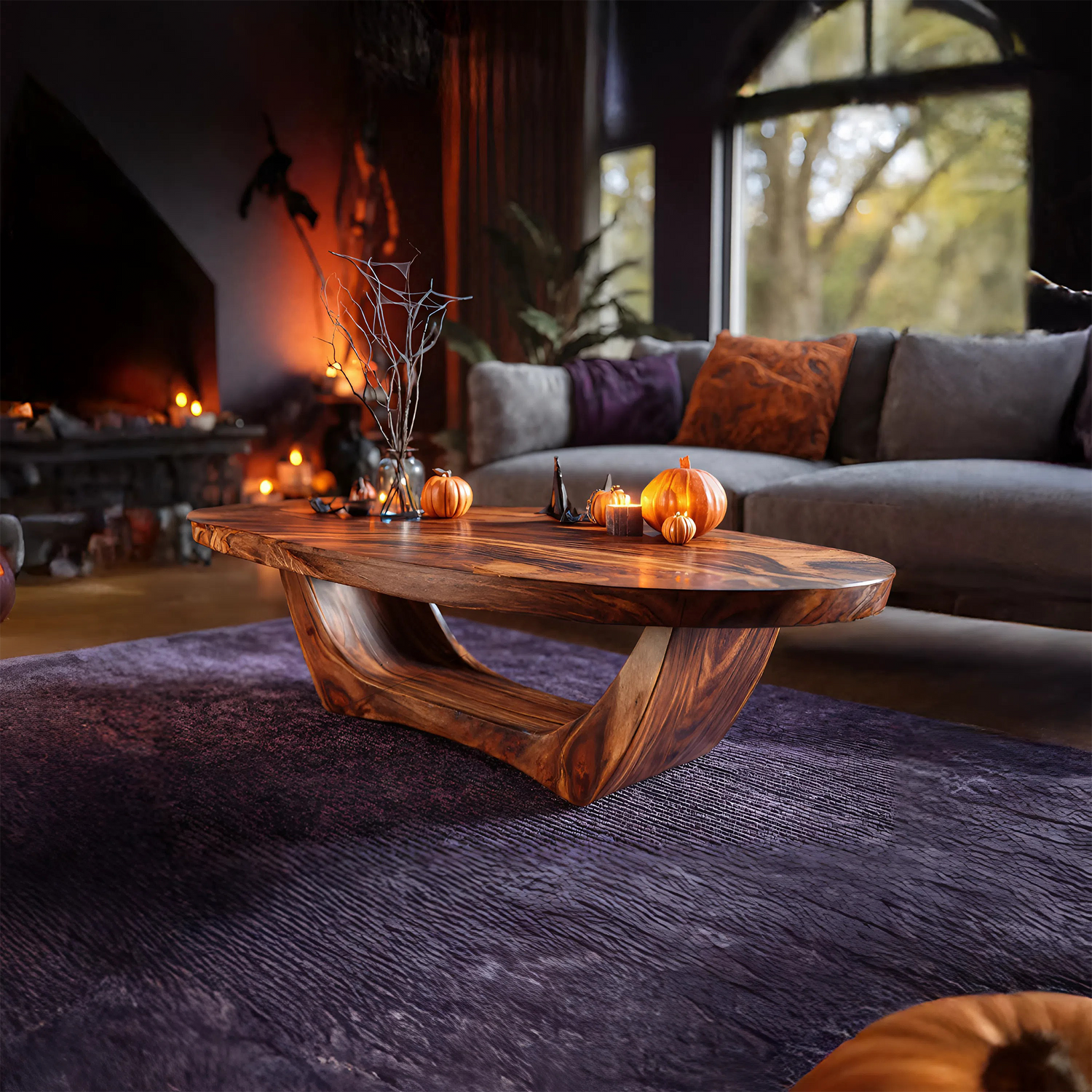 Handcrafted Wooden Live Edge Coffee Table For Living Room Halloween Style