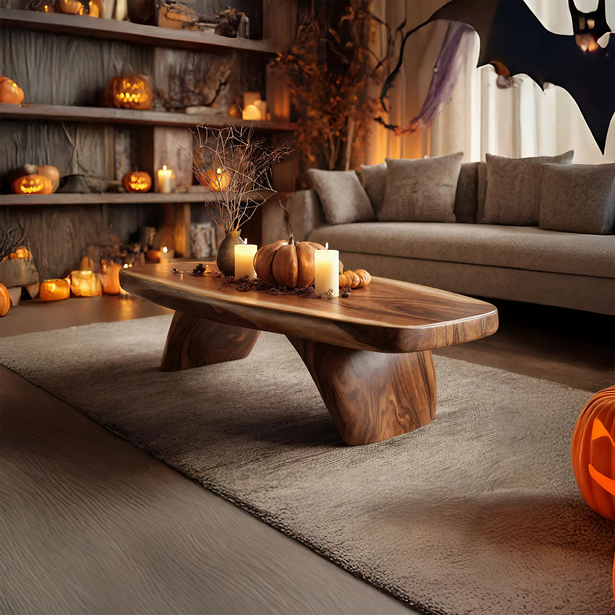 Modern Live Edge Coffee Table Livingroom Decor Cozy Pumpkin Season