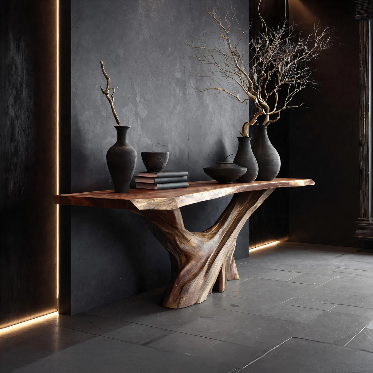 Mid Century Live Edge Console Table Artistic Wood For Furniture Decor