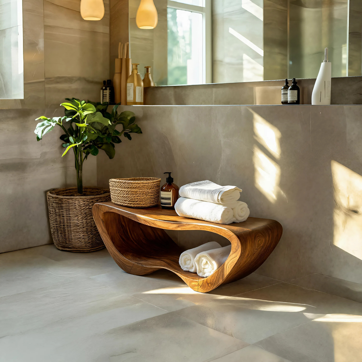 Minimalist Organic Shower Bench For Bathroom Or Spa